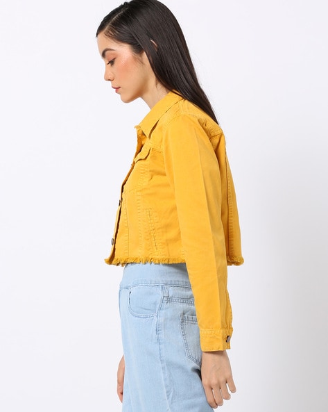 Cropped mustard 2024 denim jacket