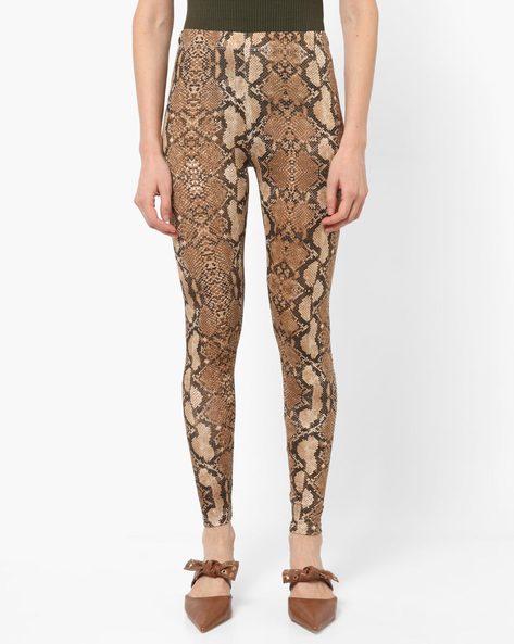 Printed Snakeskin Leggings, Animal Print Brown Geometric Pattern Print –  Starcove Fashion