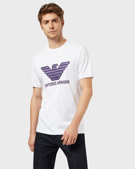 Buy EMPORIO ARMANI Logo Print Cotton Slim Fit T-Shirt | White Color Men |  AJIO LUXE