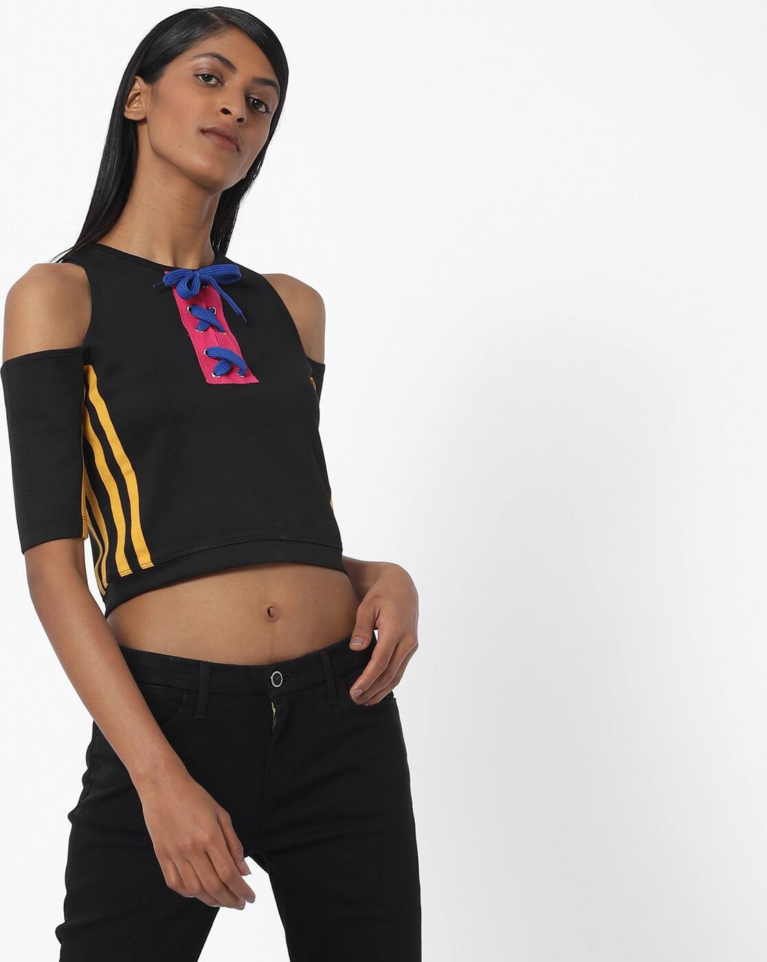 black cold shoulder crop top