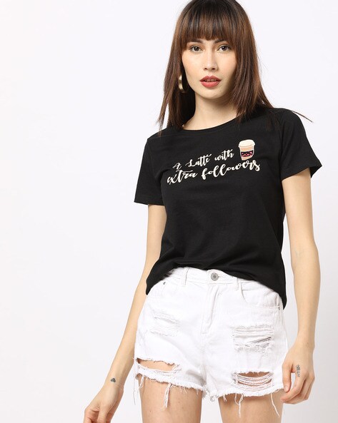 Typographic Print Round-Neck Top