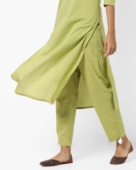 Flat-Front Pants with Semi-Elasticated Waist Price in India