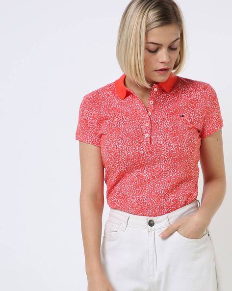 Floral Print Cotton Polo T-shirt