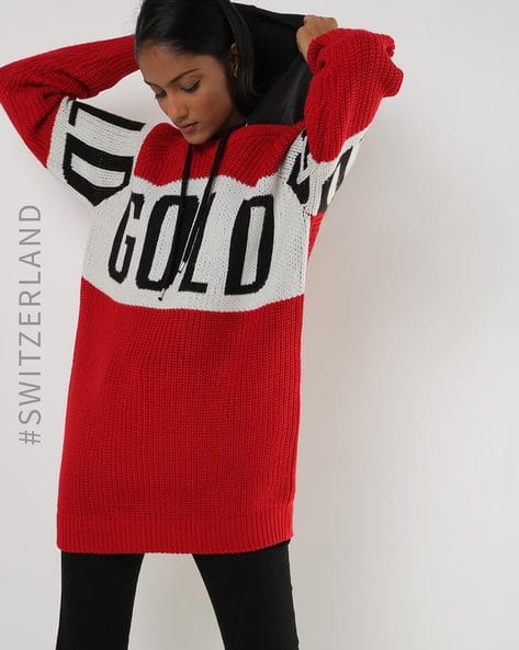 Typographic Long Pullover with Hoodie