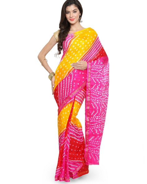 Buy Geroo Jaipur Hand Crafted Shibori Bandhani Art Chiffon Saree online