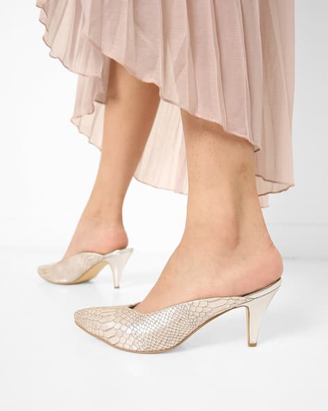 Snakeskin-Textured Mules