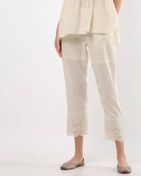 Cotton Pants with Lace Hems