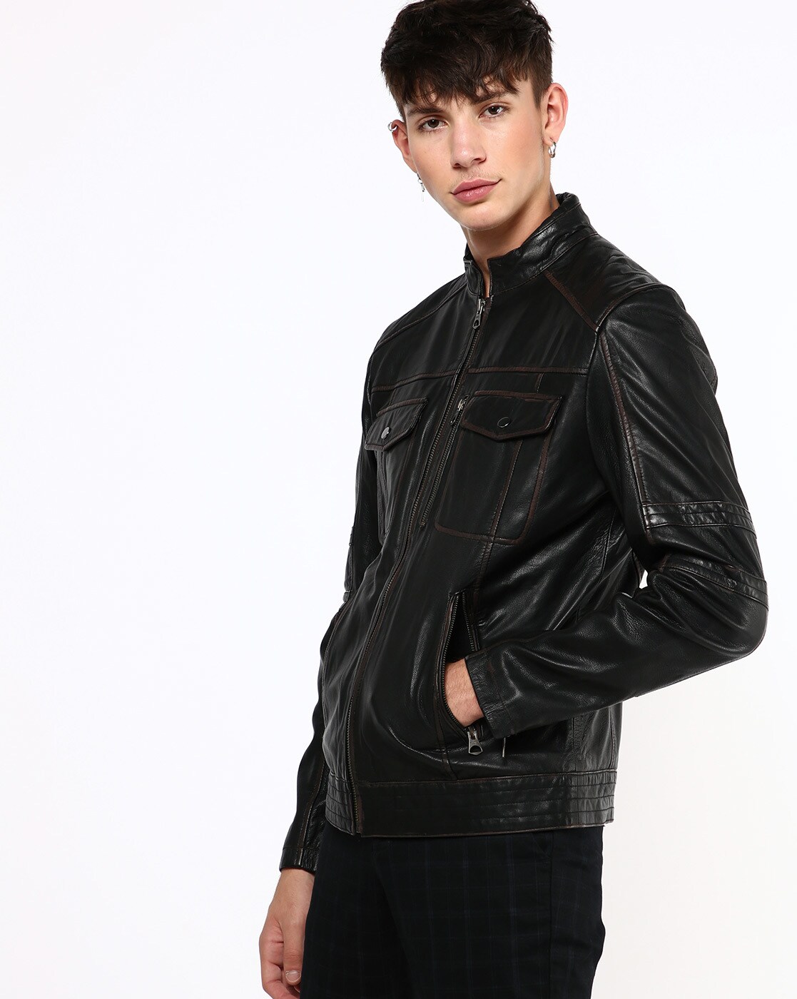 black zipper leather jacket