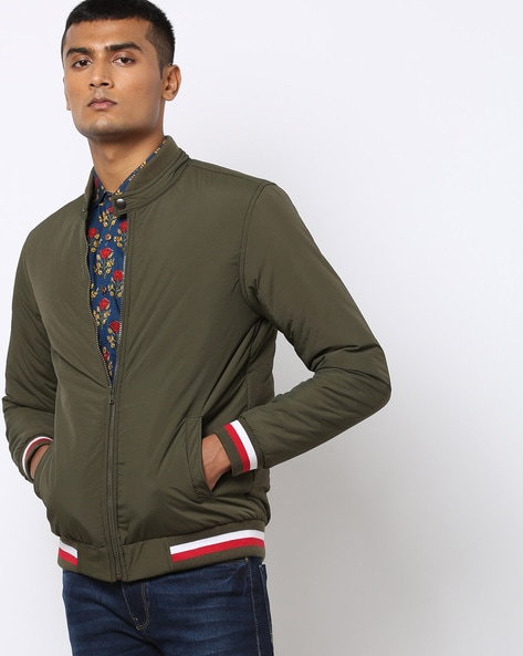 Slim Fit Zip-Front Bomber Jacket