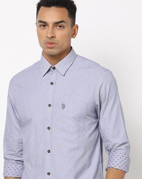 Woven Cotton Shirt with Patch Pocket