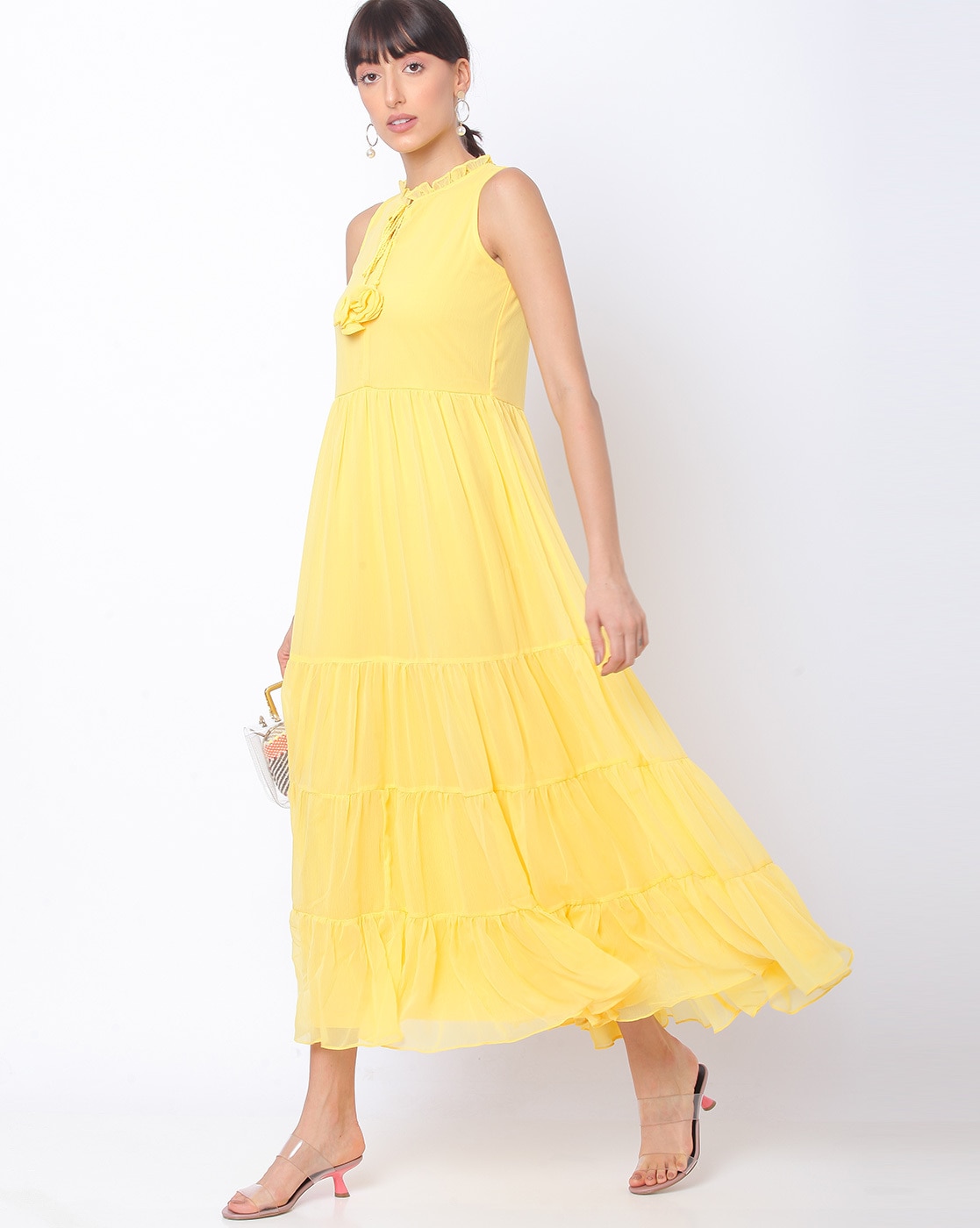 yellow v neck maxi dress