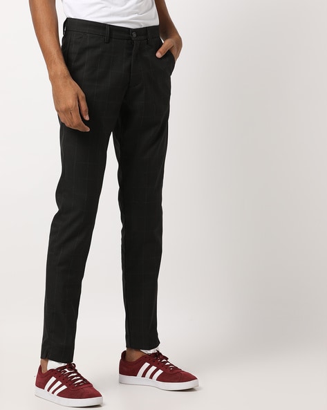 mens checked tapered trousers