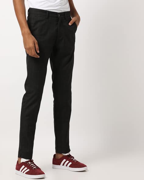 mens tapered check trousers