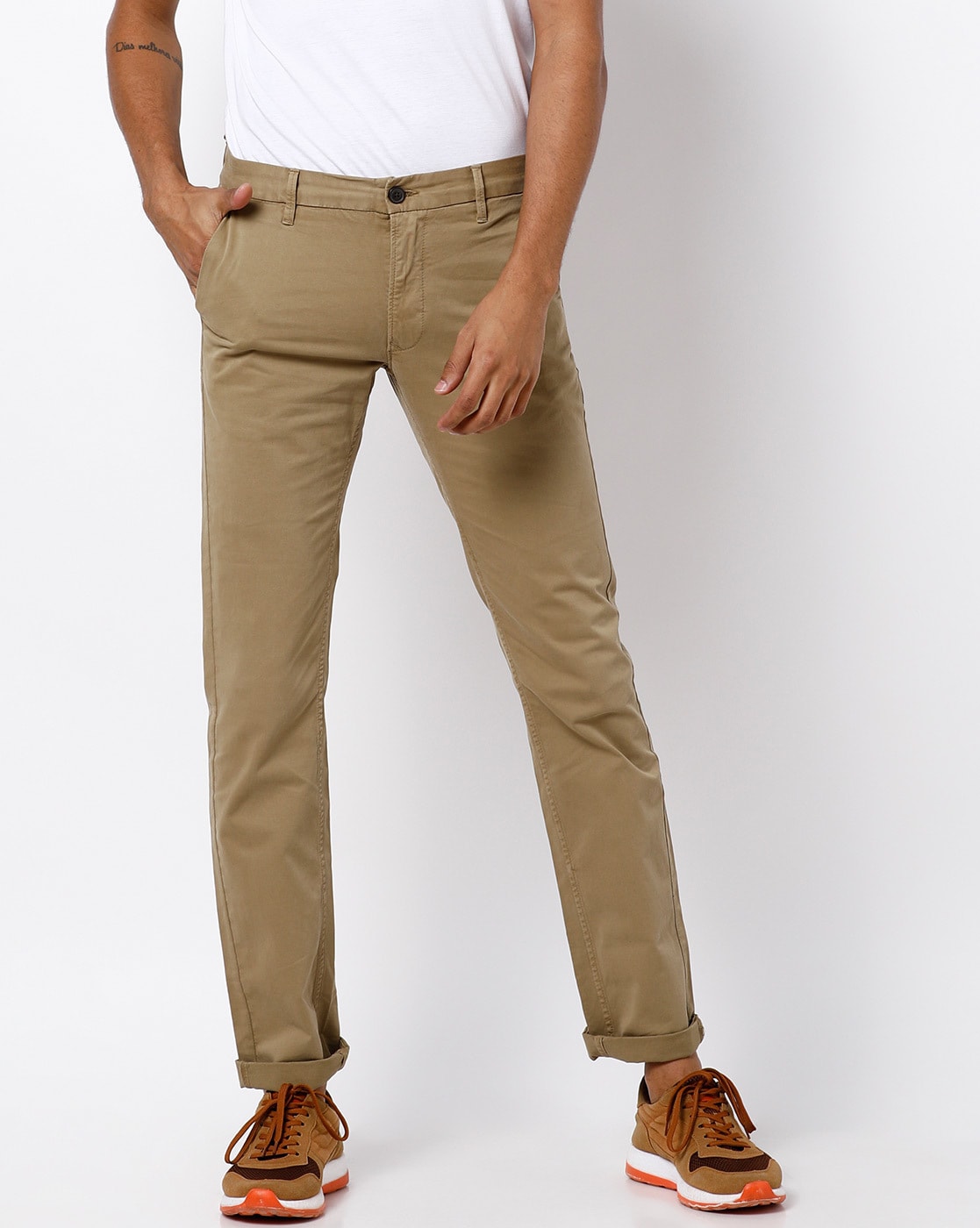 Buy FUBAR Men Light Brown Solid Cotton Blend Slim Fit Casual Trousers size  28 Online at Best Prices in India  JioMart