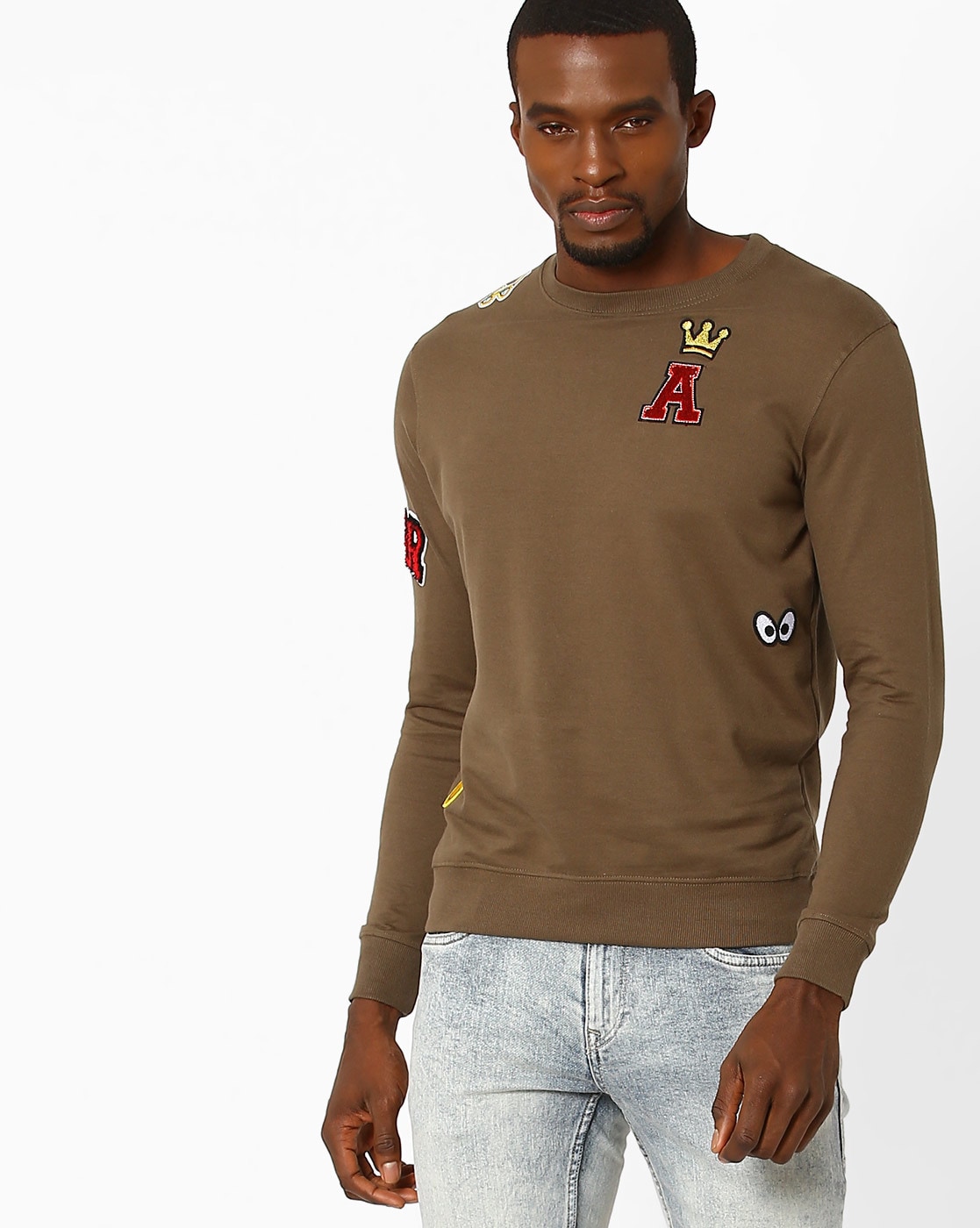 men's brown crew neck sweatshirt