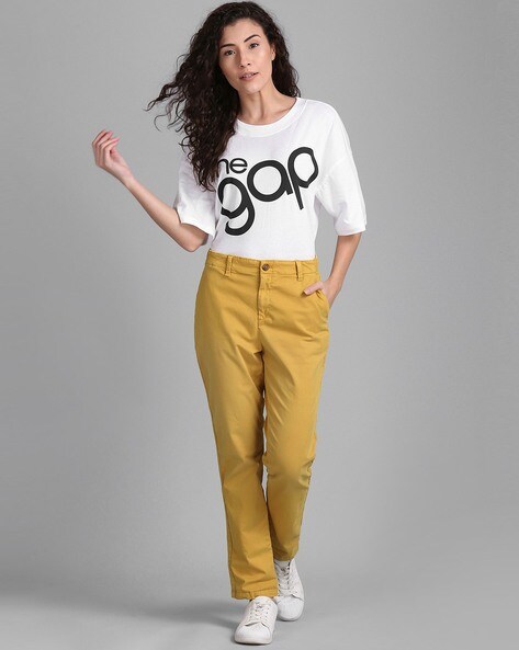 GAP yellow girlfriend chino pants slacks Super - Depop