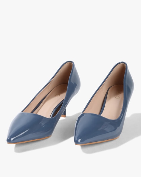 dark blue kitten heel shoes
