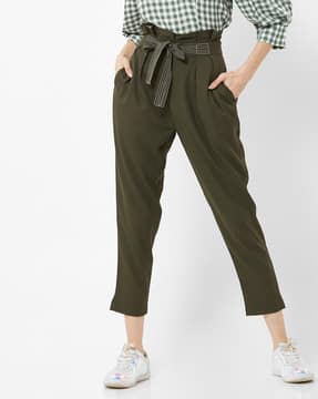 High-Rise Trousers with Paper Bag Waist