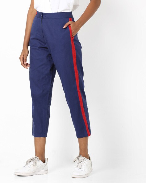 Mid-Calf Length Pants with Contrast Taping Price in India