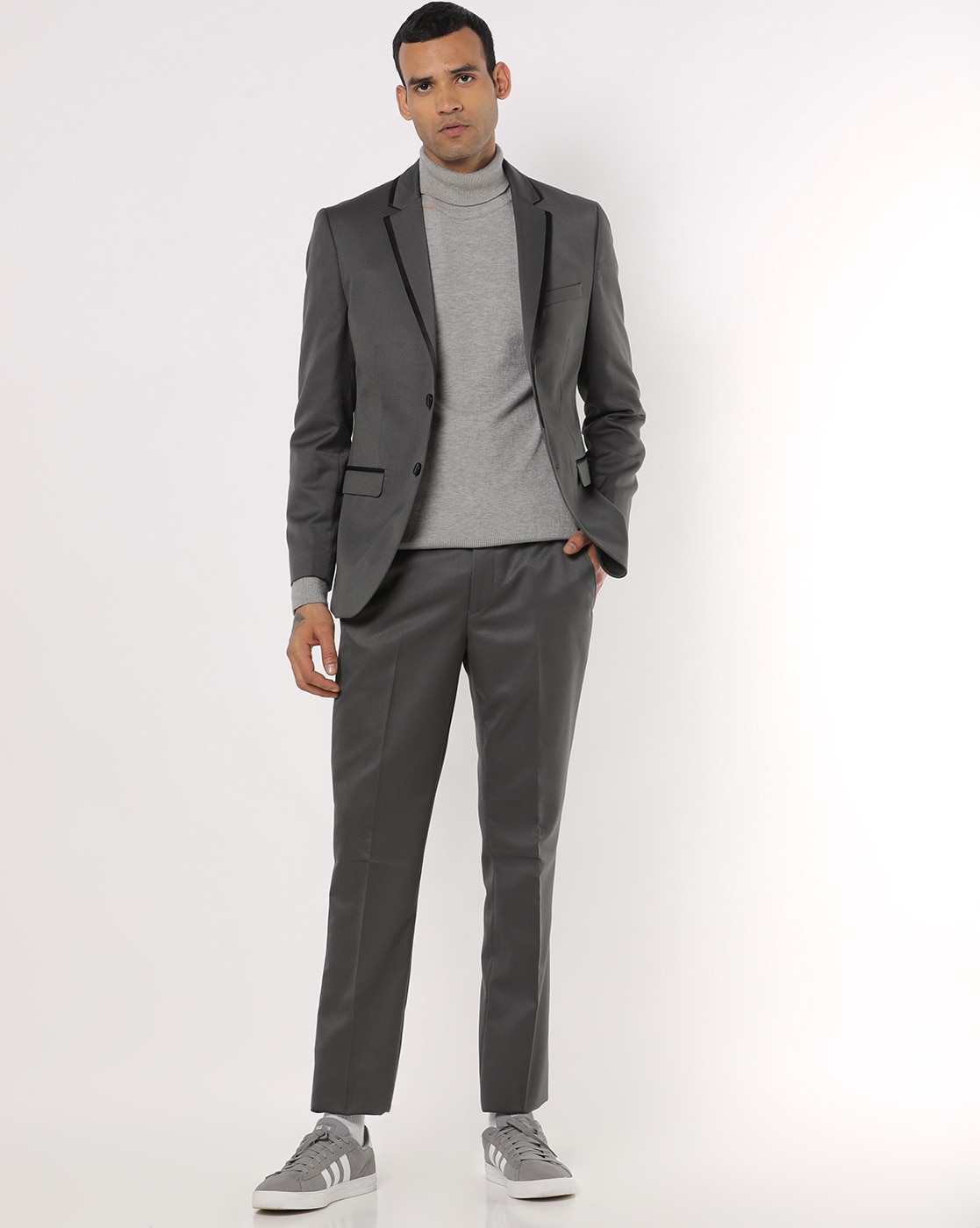 Grey slim fit suit best sale