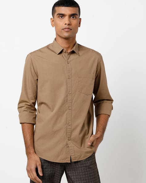 Men Slim Fit Shirt with Patch Pocket