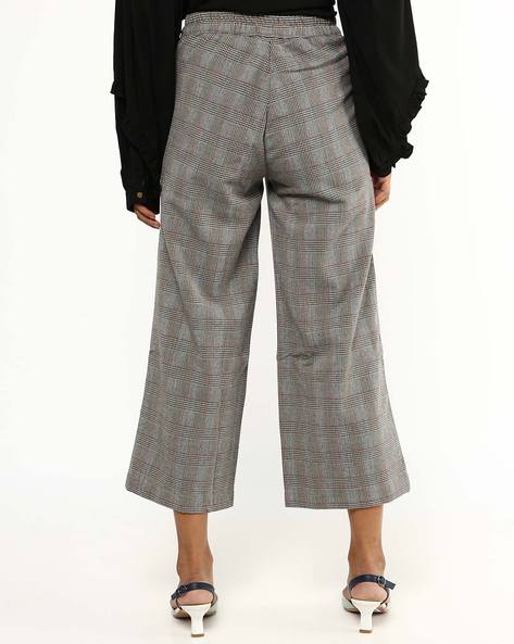 Checked Flared Pants with Contrast Stripes