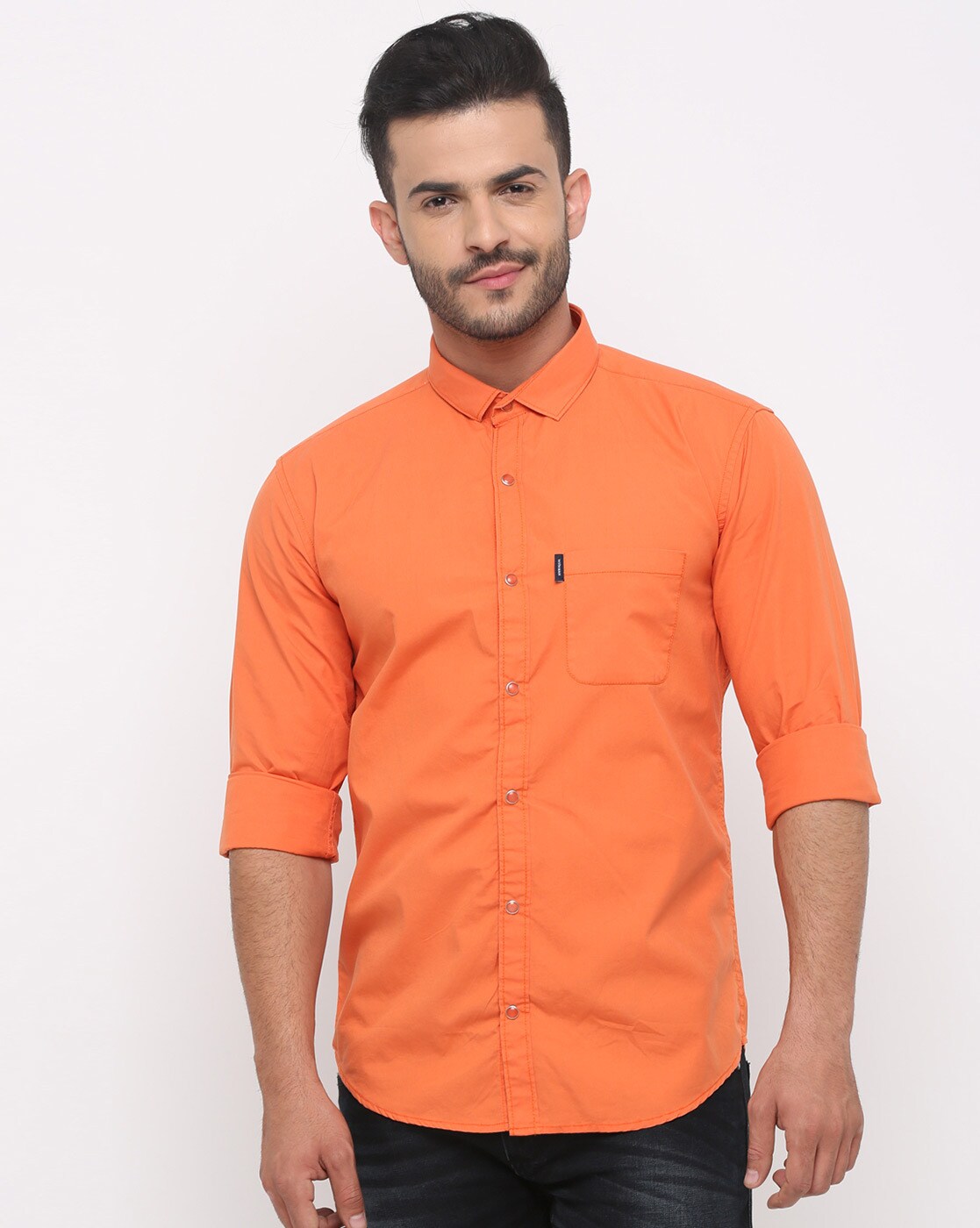 Buy Orange WITH Solid Shirt | AJIO