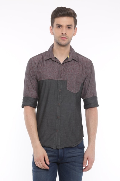 Buy Grey WITH Textured Shirt with Patch Pocket | AJIO