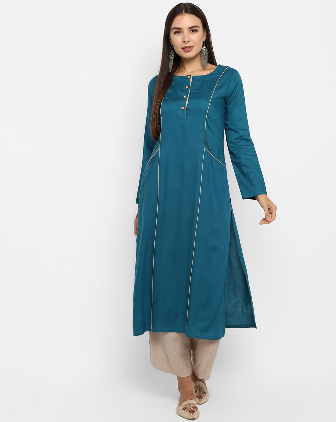 Midnight blue cotton embroidery 3 piece kurti suit – Threads