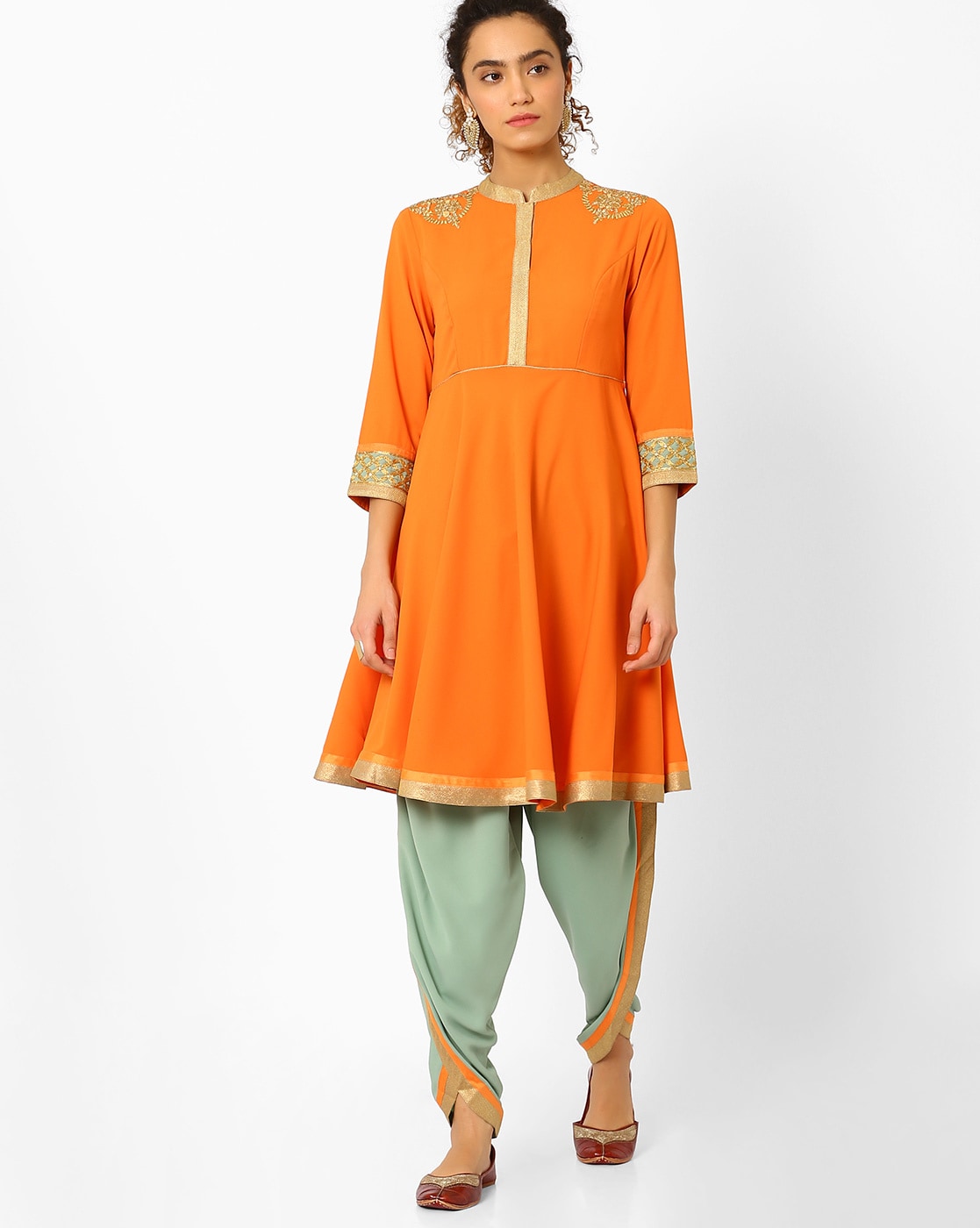 Buy Embroidered short anarkali style kurta with dhoti pants and dupatta by  TANU MALHOTRA at Ogaan Market Online Shopping Site