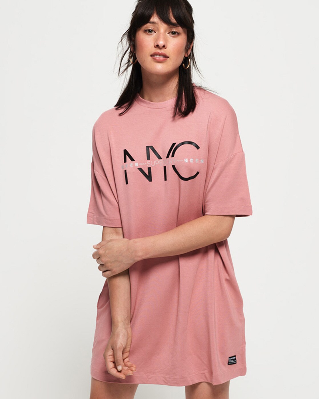 pink t shirt dress womens