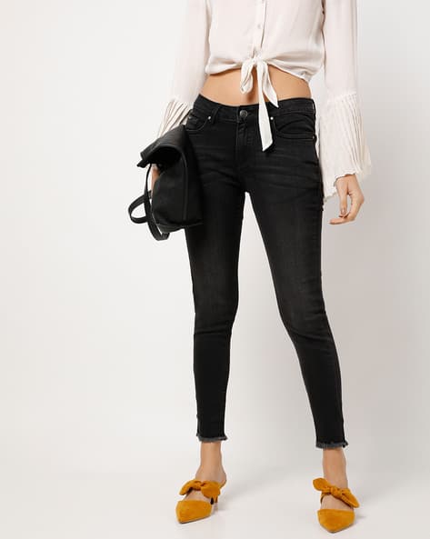 women's black jeans frayed hem