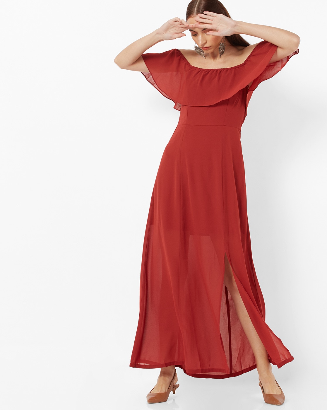 rust maxi dress with sleeves