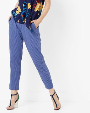 Striped Tapered Ankle-Length Pants