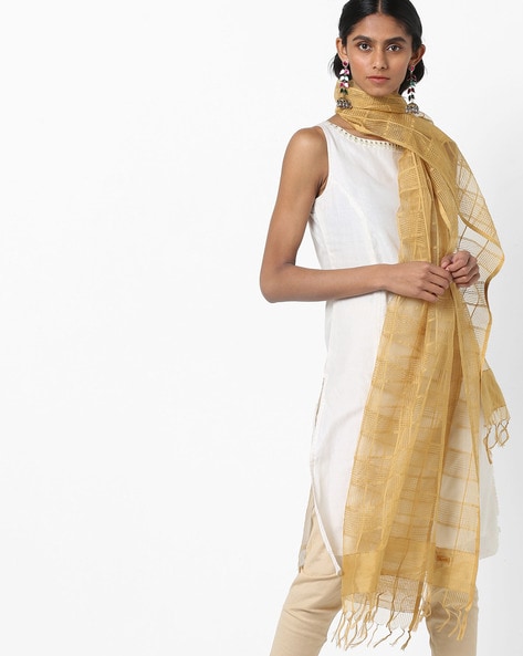 Checked Sheer Dupatta with Tasseled Ends Price in India