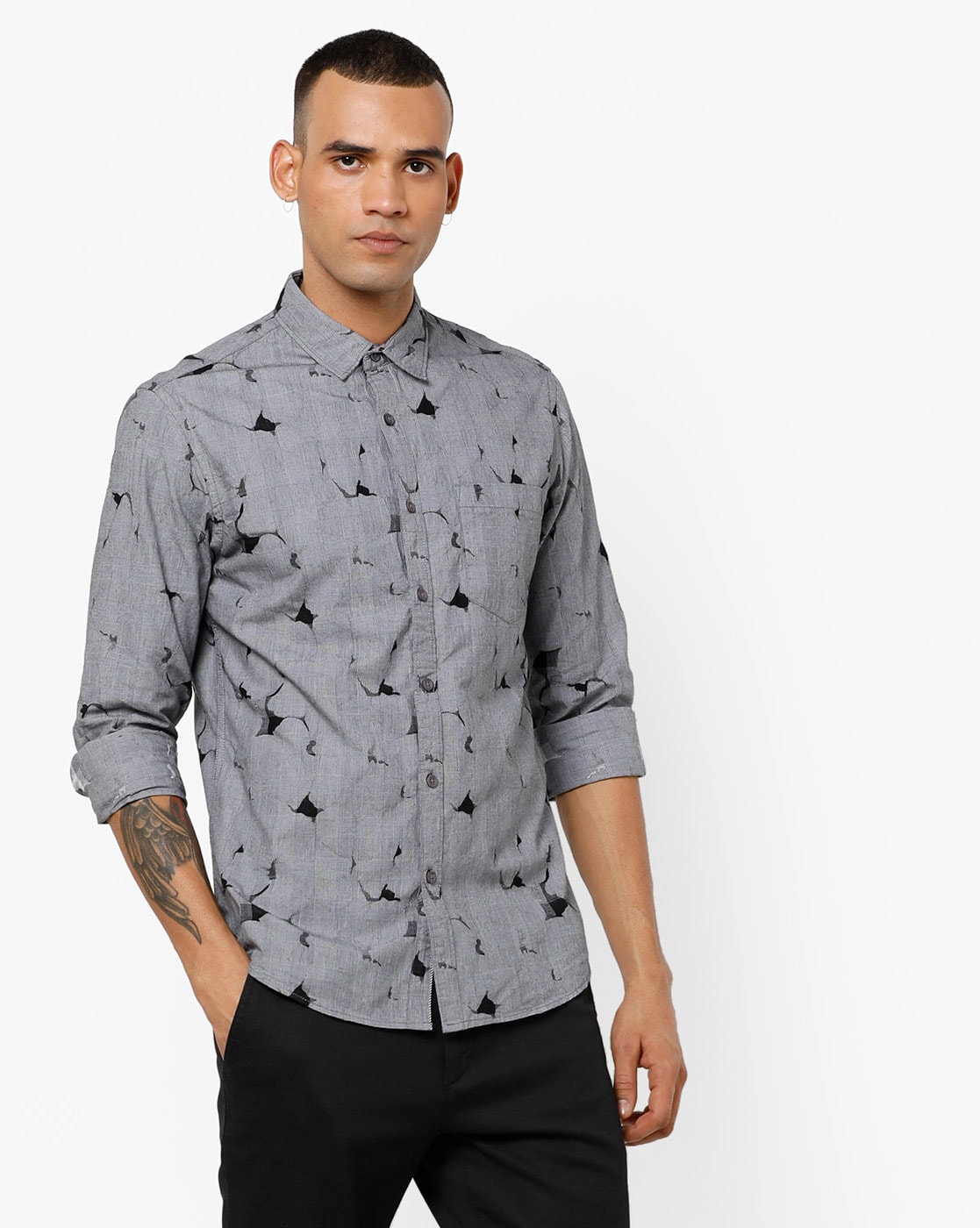 grey printed shirt