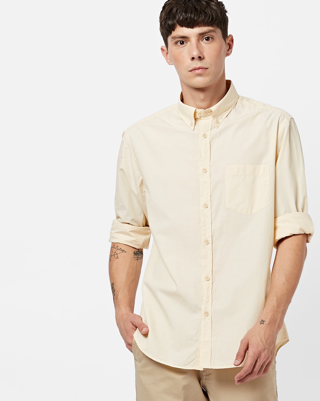 INDIAN TERRAIN Slim Fit Printed Shirt with Button-Down Collar