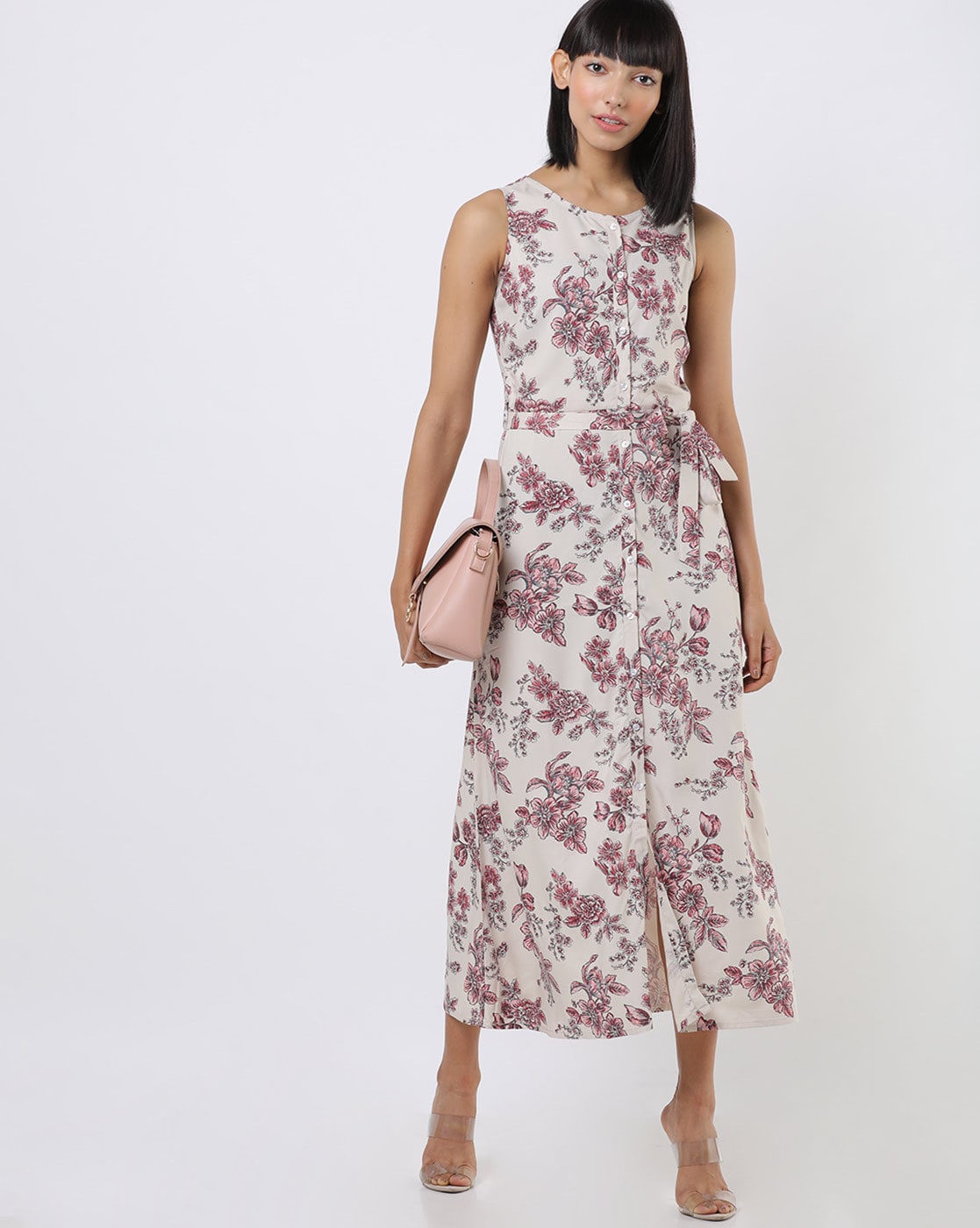 floral print a line dress ajio