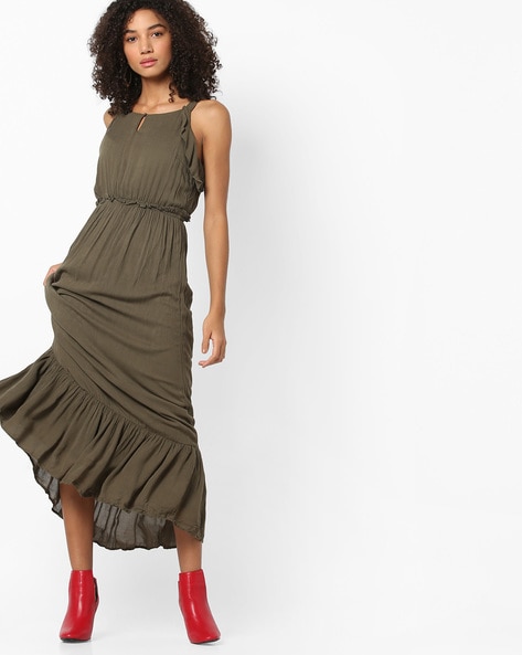 olive green midi dress