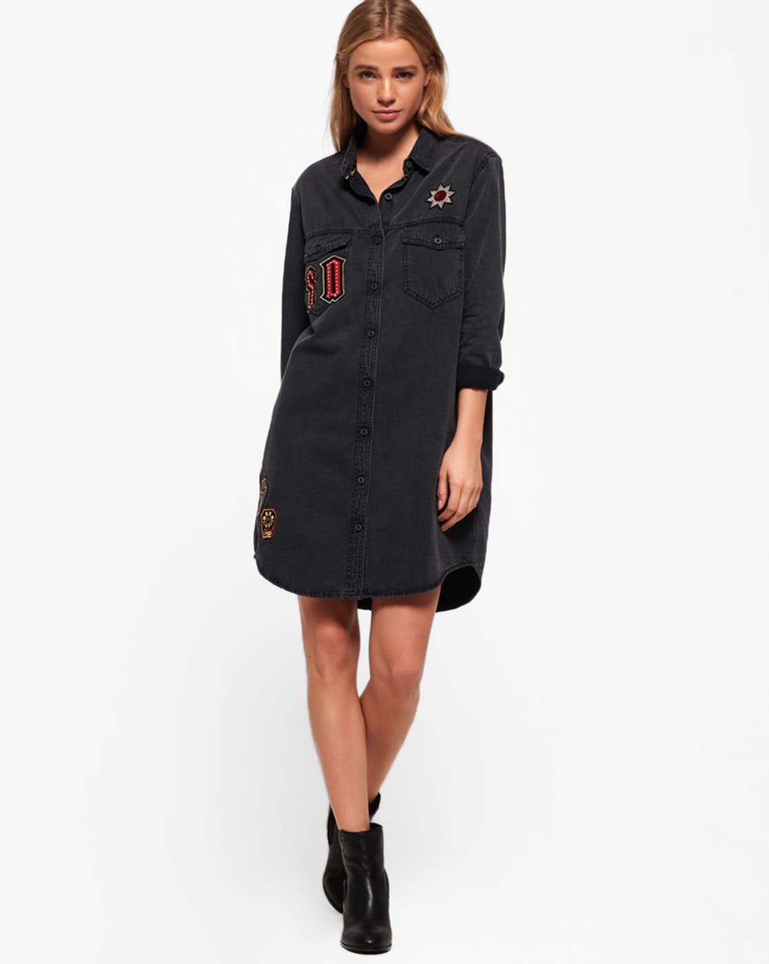 Collared Neck Button-Up Dropped Shoulder Denim Jacket – The Nest On Main