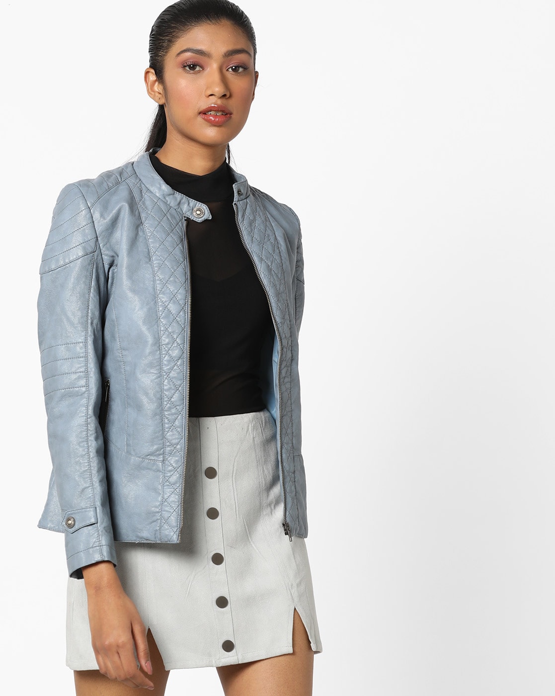 Buy MICHAEL Michael Kors Chambray Puff-Sleeve Moto Jacket for Women Online  @ Tata CLiQ Luxury