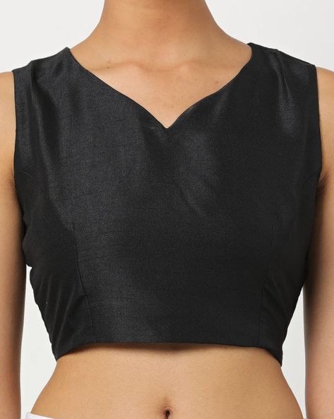 black v neck sleeveless blouse