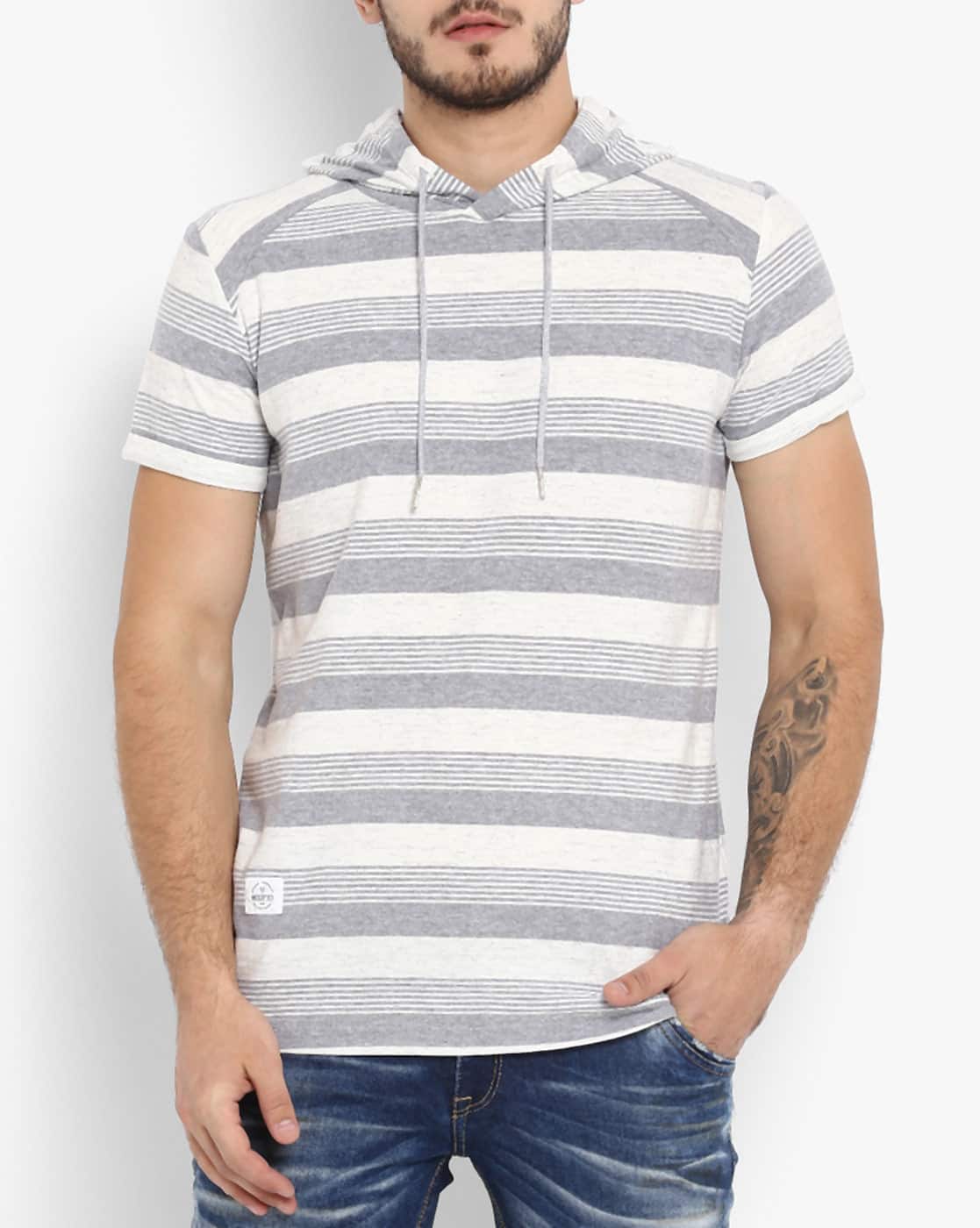 mufti white slim fit hooded shirt