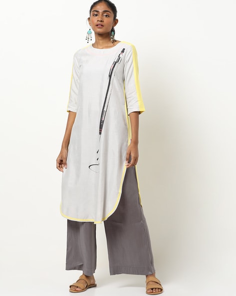 W Panelled Printed Straight Kurta