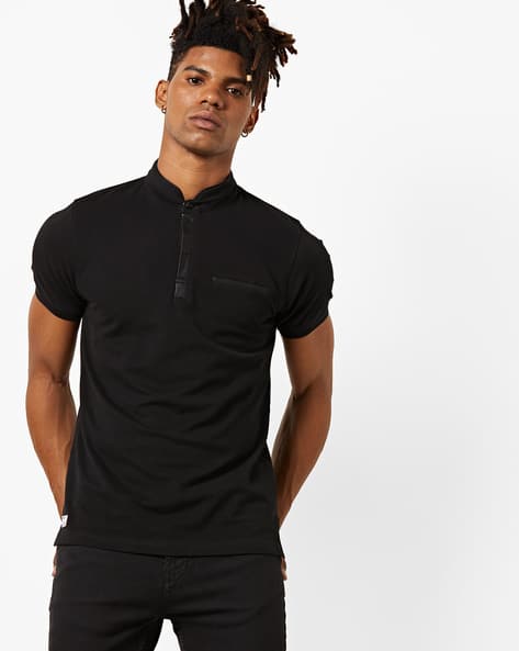 Pocket T-shirt with Mandarin Collar