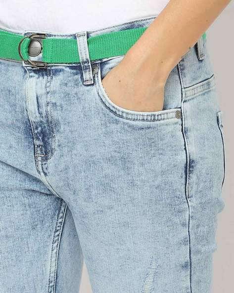 Washed Distressed Skinny Jeans with Belt (Image - 2)