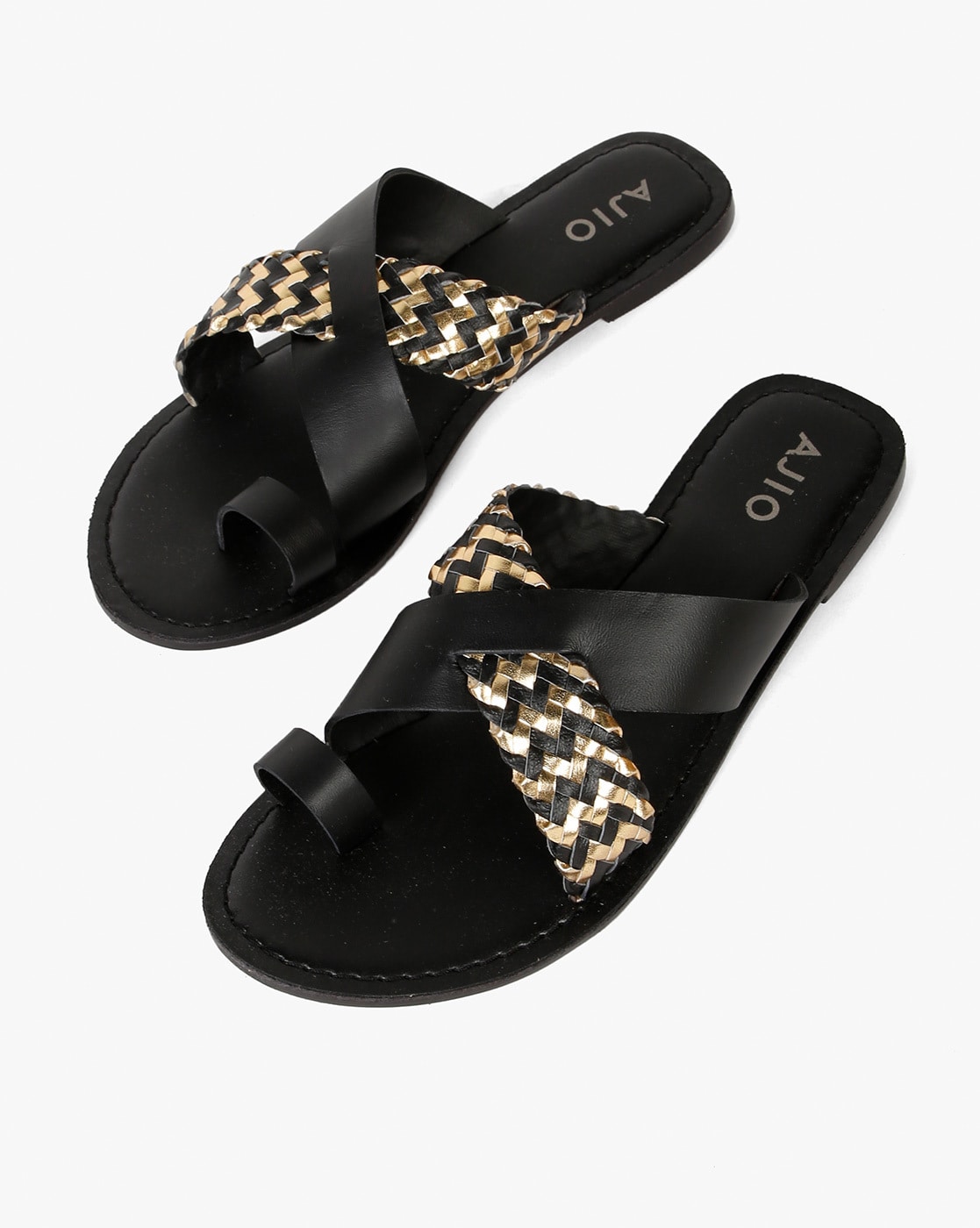 Buy Rose Gold & Black Flat Sandals for Women by AJIO Online | Ajio.com