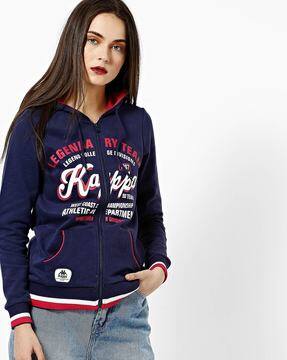 Typographic Print Zip-Front Hoodie