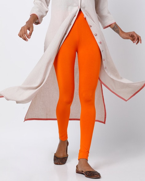 Buy Orange & White Leggings for Girls by DeMoza Online