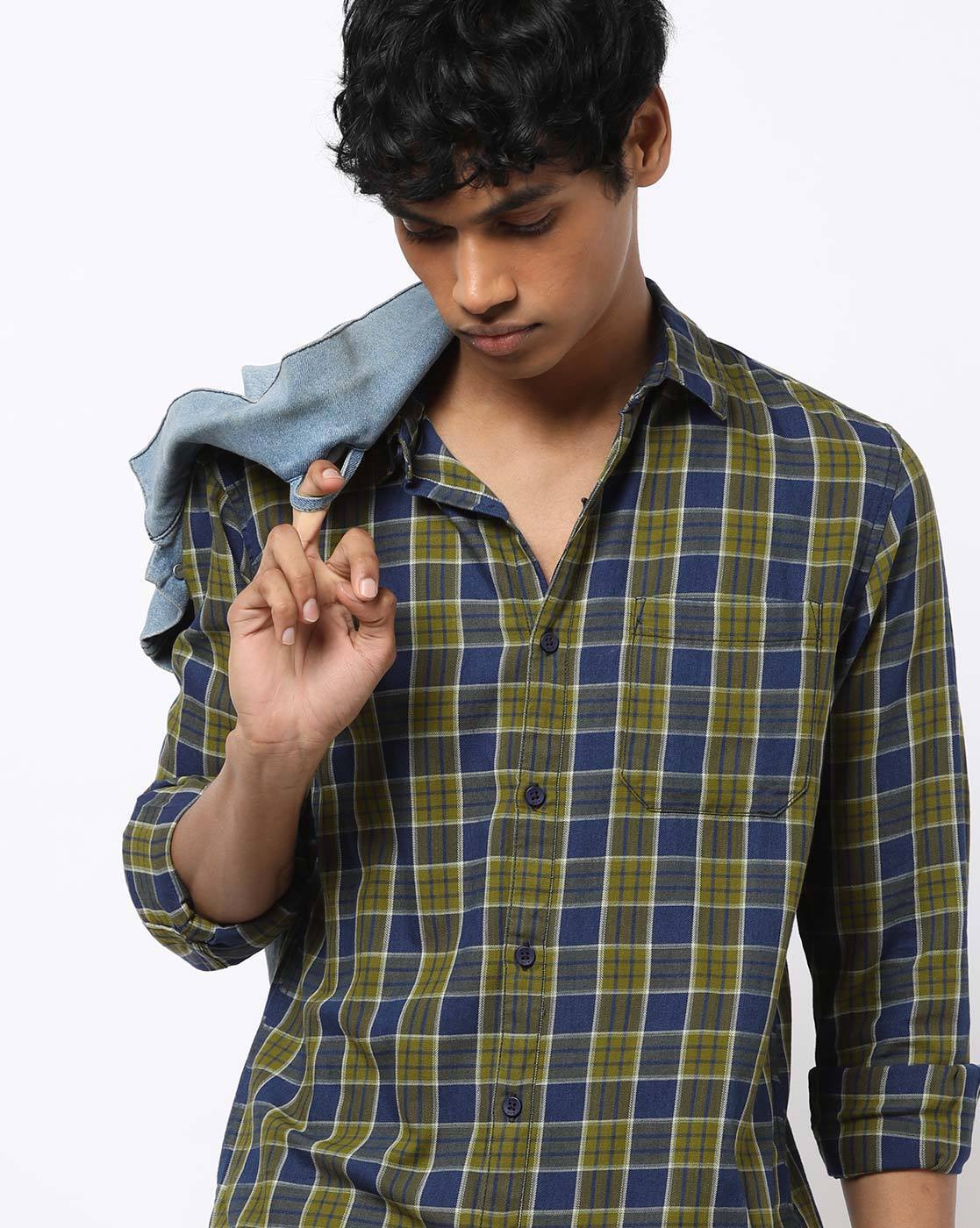 checked slim fit shirt with patch pocket